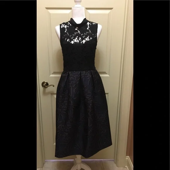 Anthropologie Hutch Jacquard Fit and Flare Dress Navy Black 2 - Picture 5 of 8